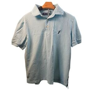 Nautica Mens Light Blue Short Sleeve Pique Polo‎ Shirt Small Logo 0151